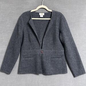 Vintage Talbots Jacket M Petite Charcoal Gray Boiled Felted Wool Blazer Career